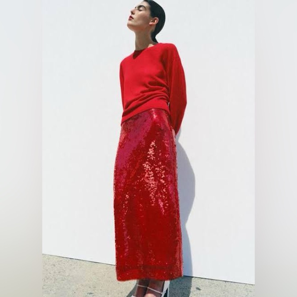 Zara red sequin skirt size XS